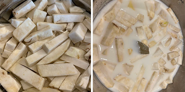 Celery Root Mashed Potatoes cut into pieces.