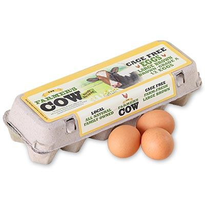 The Farmer's Cow Eggs - Large Brown Cage Free - Naturally New England