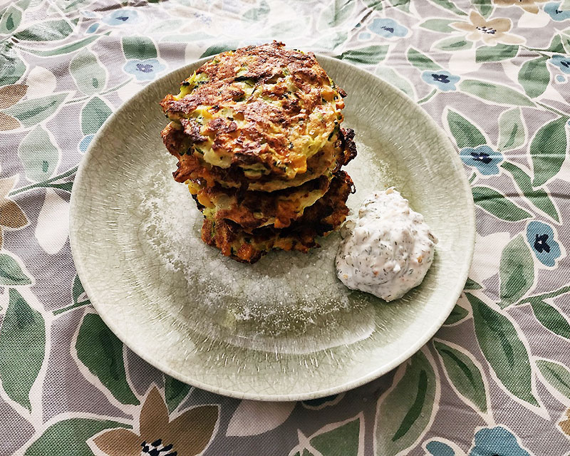 Zucchini Corn Fritters with Buttermilk Herb Dipping Sauce